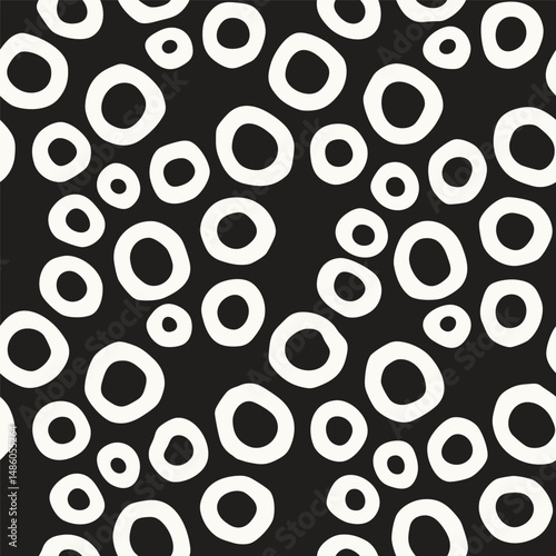 Vector seamless pattern. Modern stylish texture. Repeating creative trings. Hand-drawn careless rounded shapes. Monochrome creative print. Contemporary graphic design.