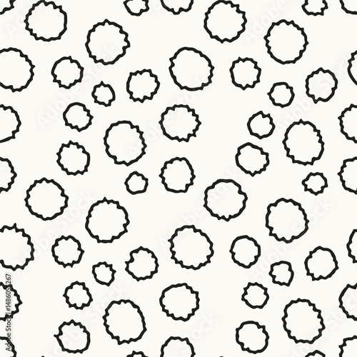 Vector seamless pattern. Modern stylish texture. Repeating creative trings. Hand-drawn careless rounded shapes. Monochrome creative print. Contemporary graphic design.