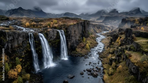 Wallpaper Mural Majestic waterfall in mountain landscape Torontodigital.ca