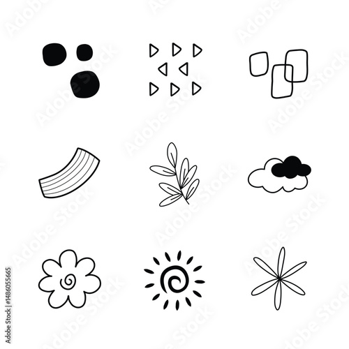 Simple hand drawn icons set, doodle art vector illustration for social media
