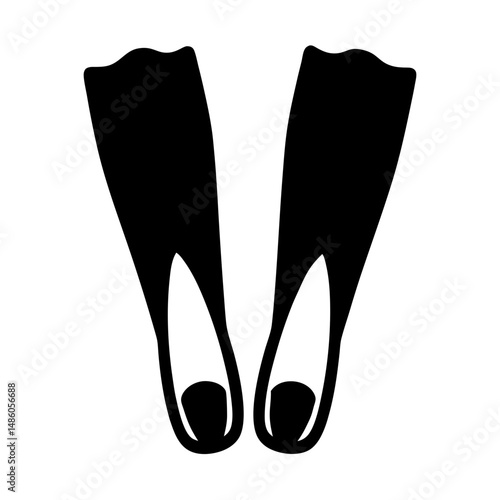 Monochrome image of pair of diving flippers for underwater exploration