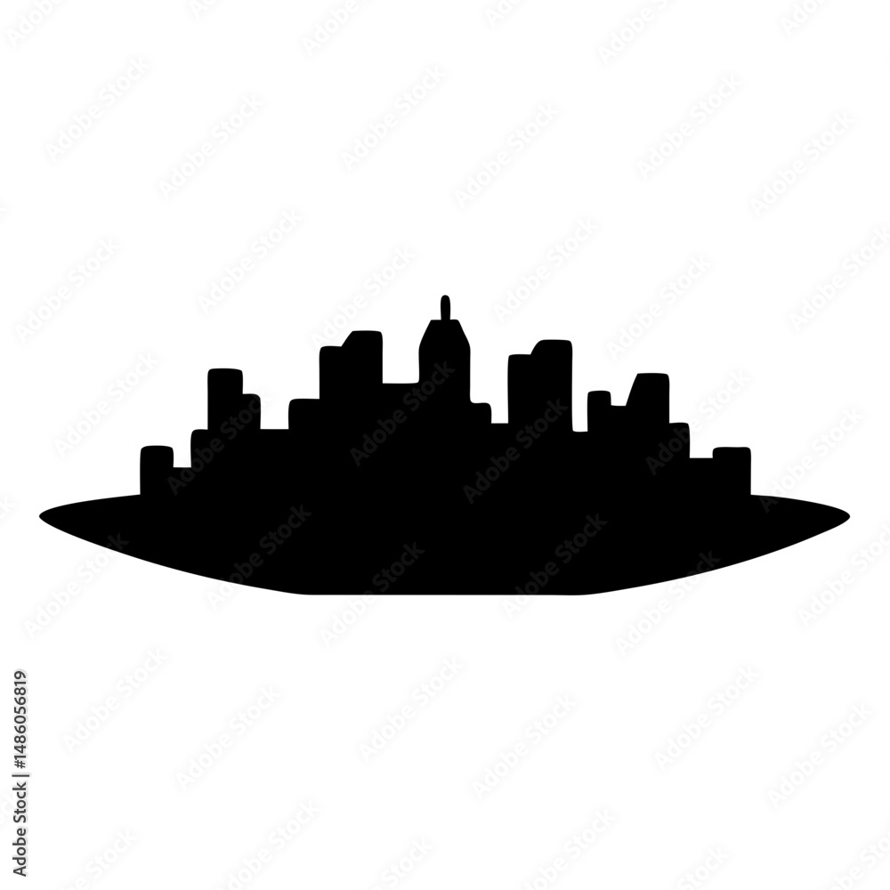 Fototapeta premium Black silhouette of a city skyline set against a white background