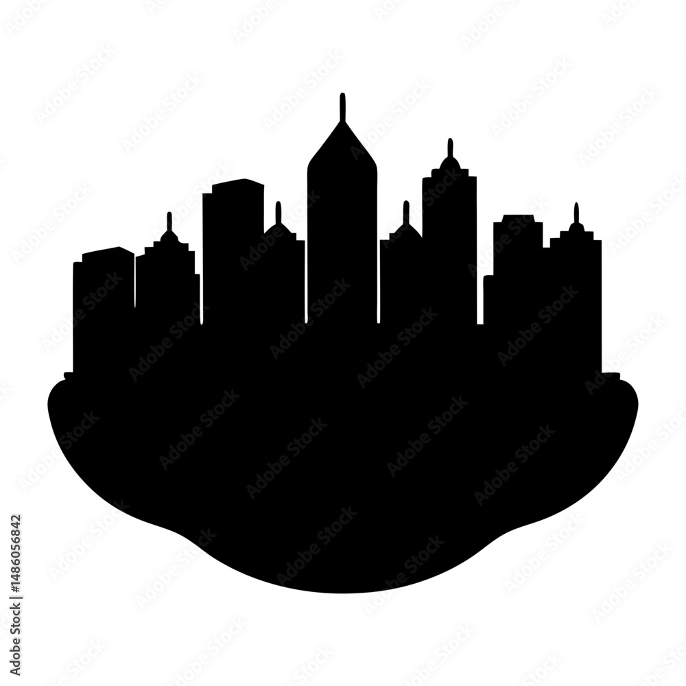 Obraz premium Black silhouette of a city skyline with abstract land underneath it