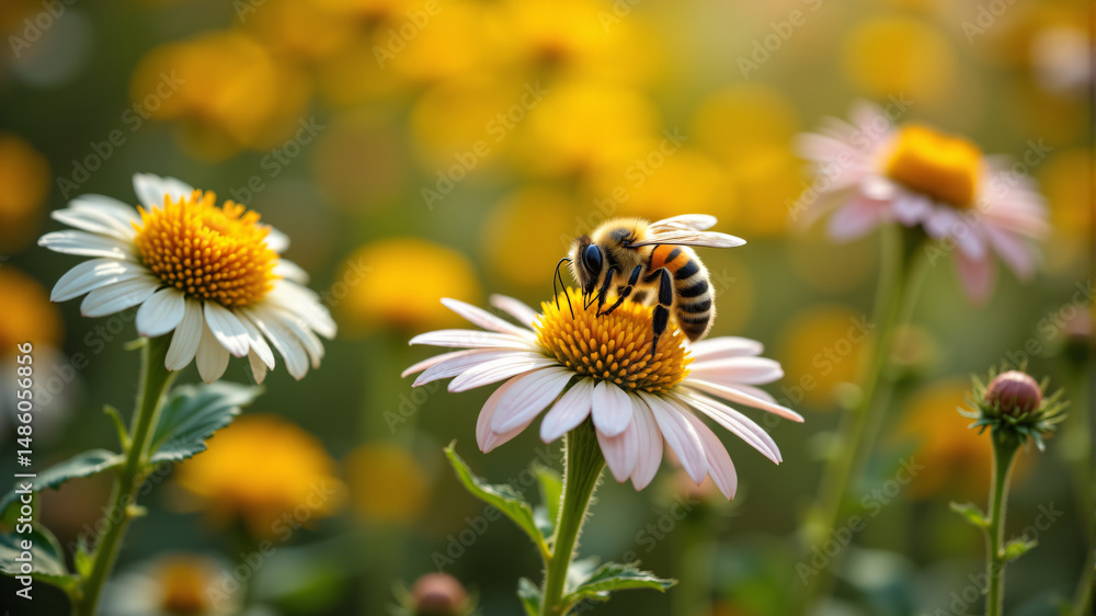Obraz premium Bee Pollinating on Flower in Bloom