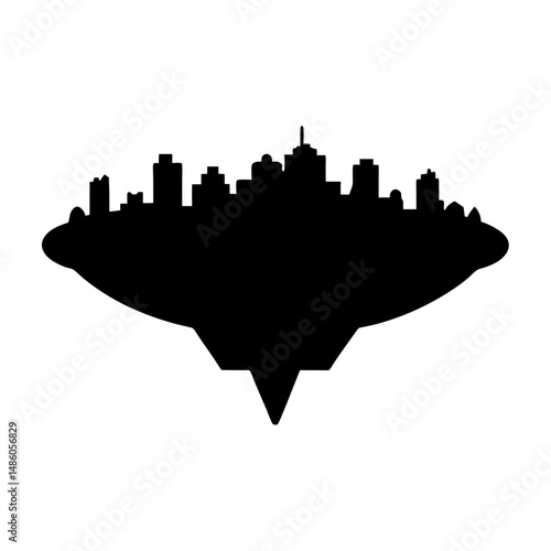 Futuristic city silhouette rising from a spacecraft or alien structure