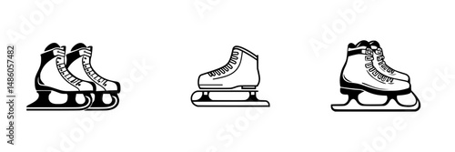 Unique vector icons depicting various ice skates for winter sports enthusiasts and graphic design purposes