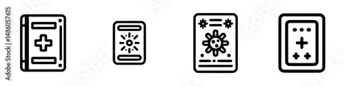 Vector illustration icons representing medical applications and health tracking devices for modern digital health solutions