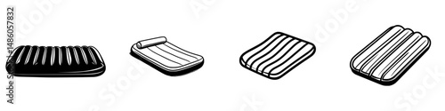 Vector illustration of different styles of inflatable air mattresses for outdoor use and relaxation