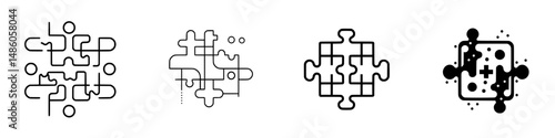 Creative vector illustration icons showcasing puzzle pieces in diverse designs and arrangements for innovative projects