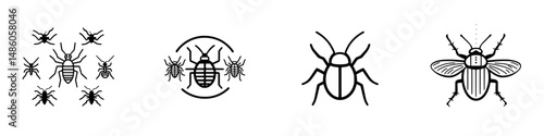 Vector illustration showcasing diverse insect icons including ants, beetles, and roaches in a minimalist style