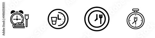 Clock icons representing meal times, preparation, and scheduling for dining activities throughout the day
