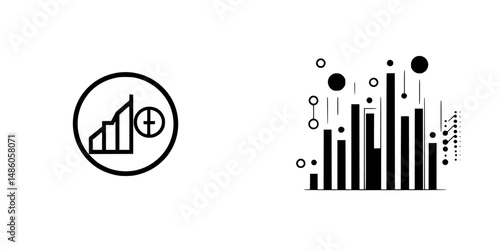 Vector illustration of growth chart and abstract data visualization with bars and graphs