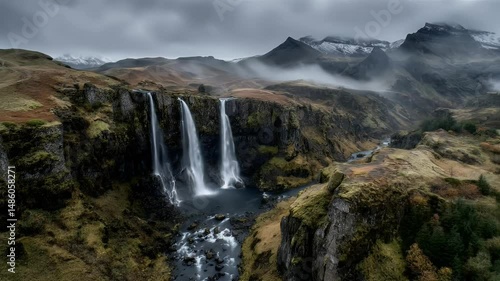 Wallpaper Mural Misty mountain waterfall landscape Torontodigital.ca