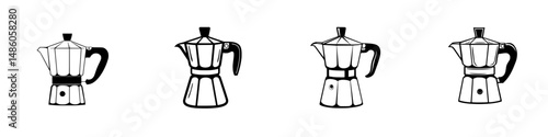 Classic stovetop espresso makers illustrated in four distinct styles and variations for design enthusiasts