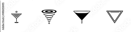 Vector illustration of various cocktail glass icons depicting diverse mixology shapes and designs while emphasizing modern aesthetics