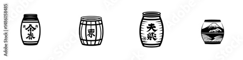 Vintage vector illustration of traditional Japanese sake barrels in a minimalist style