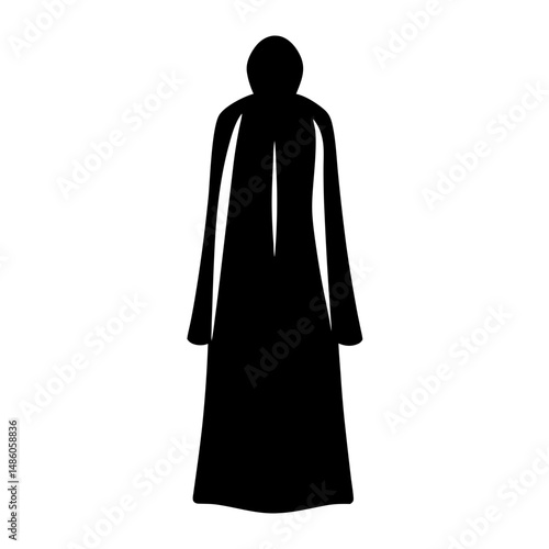 Silhouette of a hooded robe, reminiscent of a mysterious figure or monk