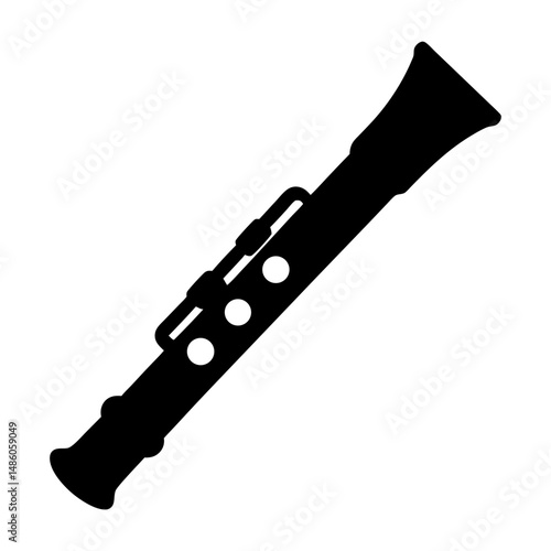 Black silhouette of a clarinet or similar wind instrument on white background
