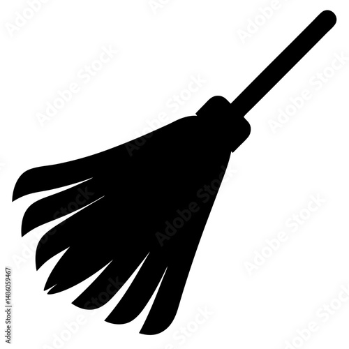 Monochrome broom image for cleaning, sweeping, witchcraft and Halloween design elements