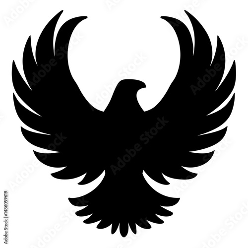 Silhouette of a black majestic eagle with widely spread wings isolated, flat design