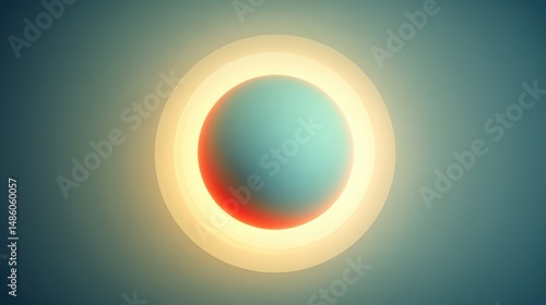 Abstract glowing sphere with concentric circles, featuring a vibrant color gradient and a smooth, minimalist design on a muted teal background.