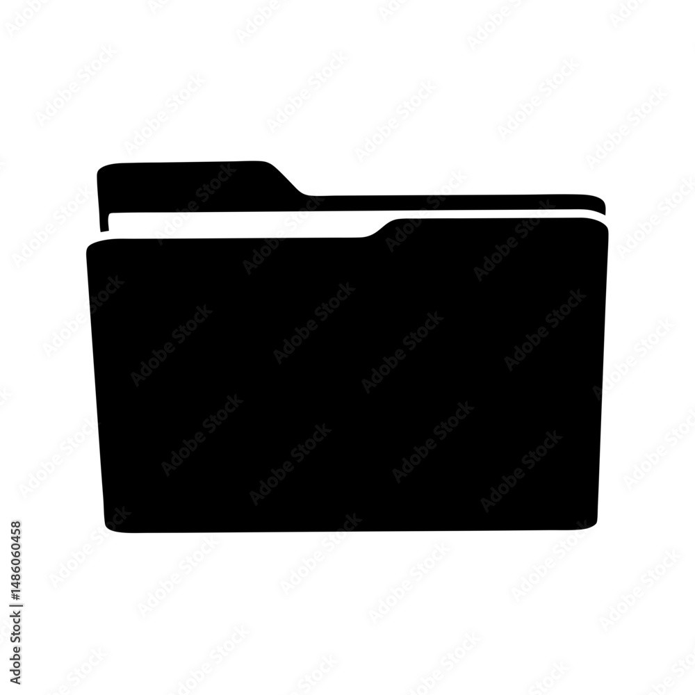 Single Isolated Black Folder Icon on a White Background with Depth Single Isolated Black Folder Icon on a White Background with Depth
