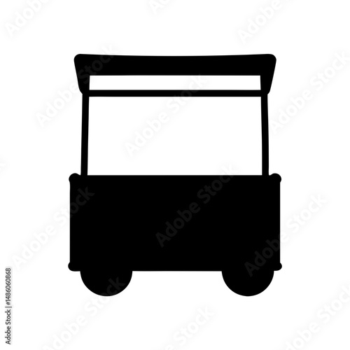 Simple black food cart silhouette on white background with rounded wheels