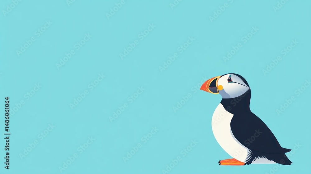 Naklejka premium Puffin illustration on a light teal background