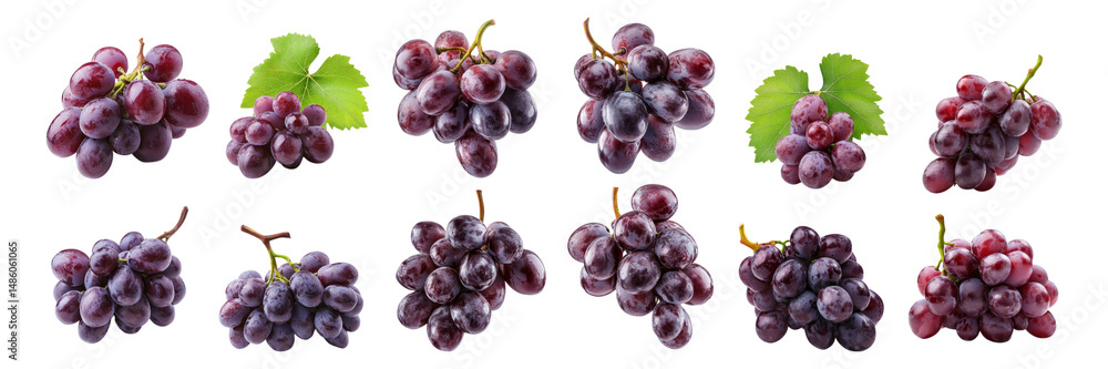 Obraz premium Bunches of Fresh Grapes on White Background for Healthy Eating, Isolated on Transparent, white background