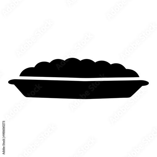 Black silhouette of a pie in a baking dish ready for oven