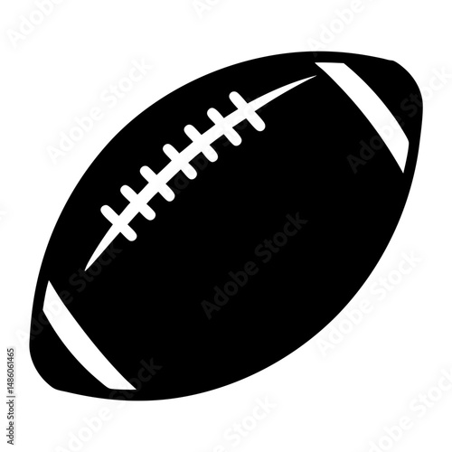 Stylized black and white American football with laces and end markings