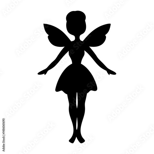 Silhouette of a graceful fairy with elegant wings and flowing dress