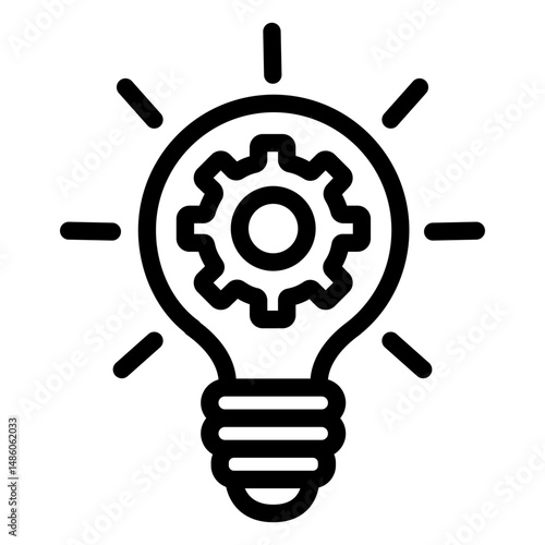 Gears inside lightbulb stroke icon