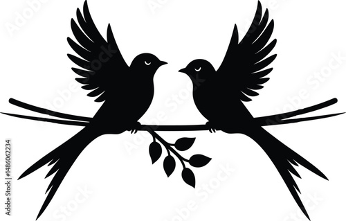 Two Birds on Wire Silhouette Vector Illustration