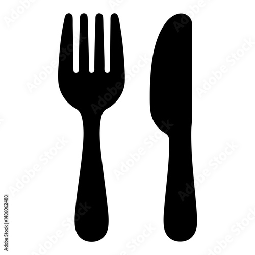 Elegant black and white depiction of fork and knife dining utensils