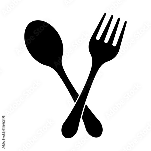 Crossed spoon and fork illustration on white background for restaurant concept