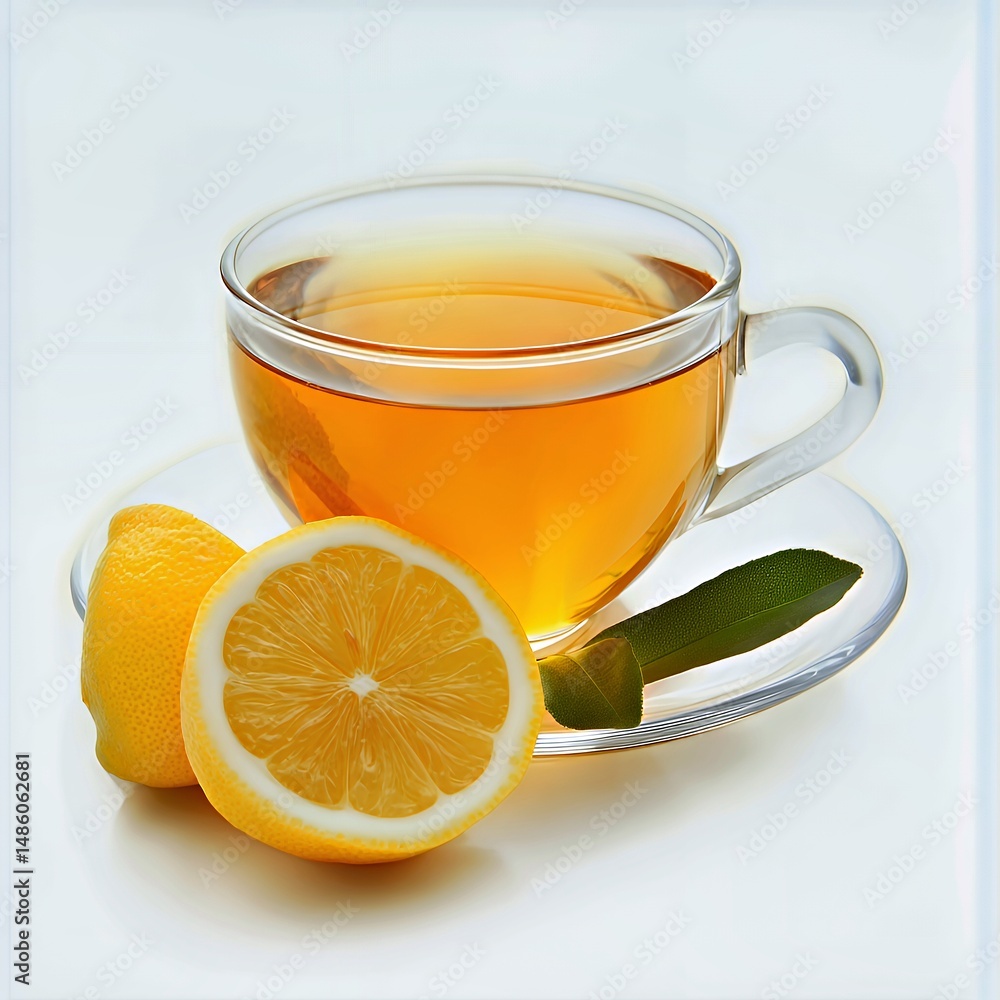A refreshing cup of herbal tea with slices of lemon for a zesty flavor. A refreshing cup of herbal tea with slices of lemon for a zesty flavor.