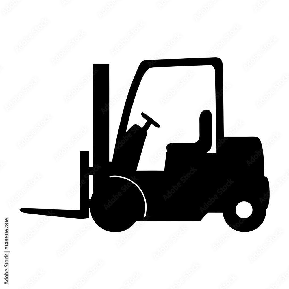 Naklejka premium Black and white silhouette of a forklift for material handling work