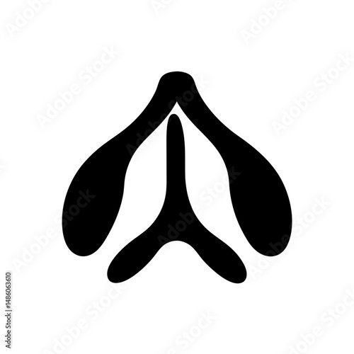 Abstract black and white design with trilobed, petallike shapes emanating from center