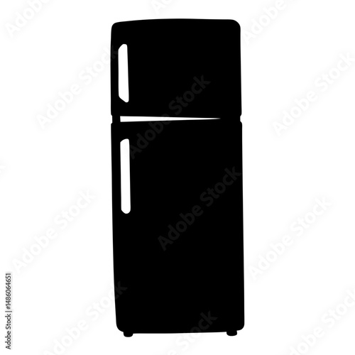 Isolated black silhouette of a refrigerator on a white background, full view