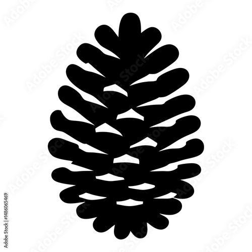 Black silhouette of a pinecone against a white background in vector form