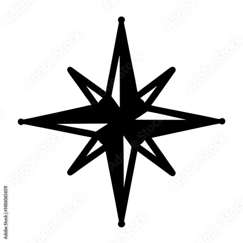 A stylized depiction of an eightpointed star with a simplistic design
