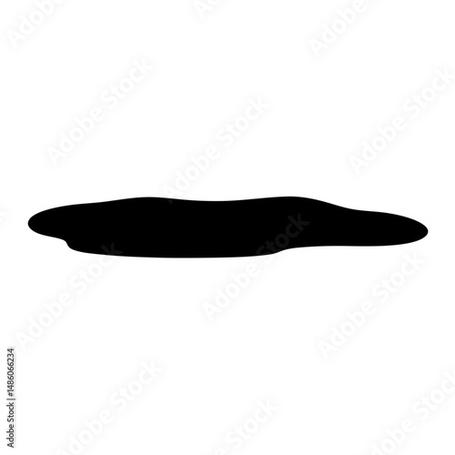 Isolated puddle of dark water, a single black shape on white background