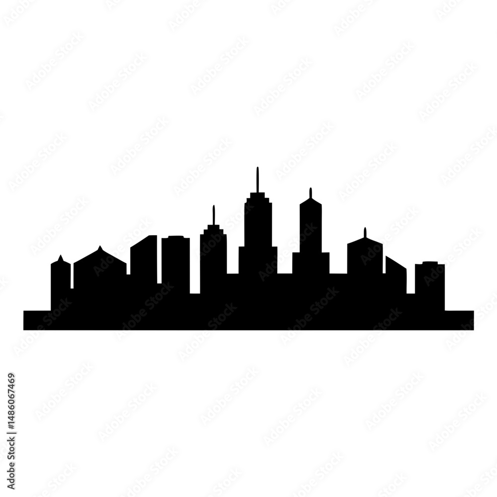 Naklejka premium Black Silhouette of Cityscape Buildings and Towers on a White Background