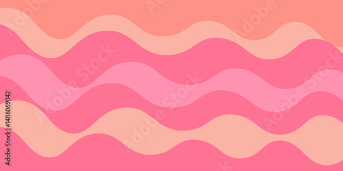 Aesthetic light pink, beige, peach color backdrop, wavy texture. Abstract cute pink waves background. Groovy stripes pattern with gradient texture. Nature curvy landscape with lights, shadows.