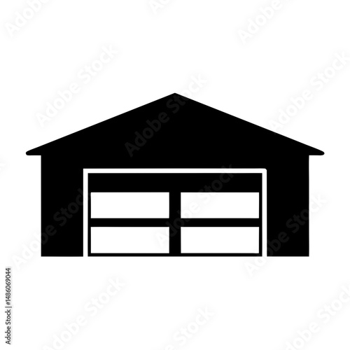 Black silhouette of a garage with a closed segmented door design