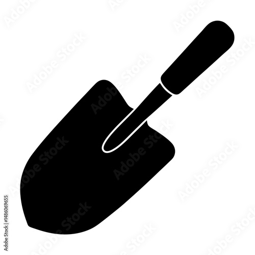 Simple silhouette illustration of a small garden hand trowel for digging