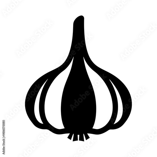 Stylized Black and White Illustration of a Bulb of Garlic in Silhouette