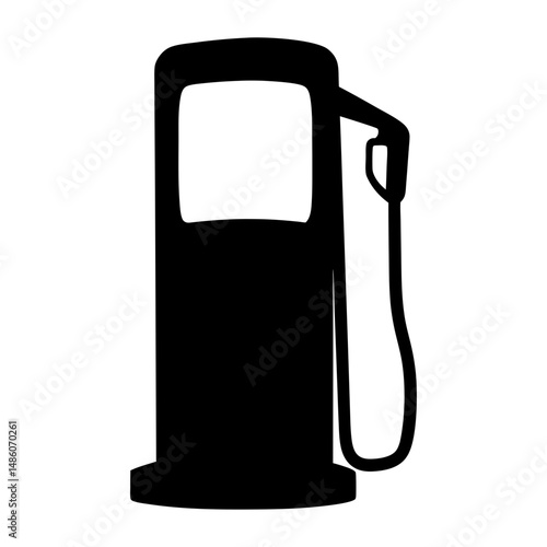 A monochrome silhouette image showcasing a gasoline fuel pump on a white background