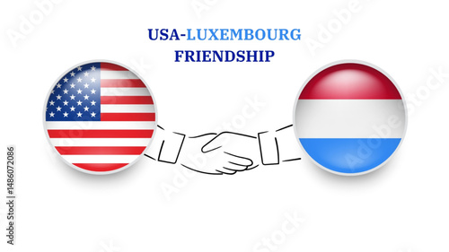 USA and LUXEMBOURG flags in circle with shake hand. USA And LUXEMBOURG friendship. USA And LUXEMBOURG flags, isolated on white background. Vector illustrator